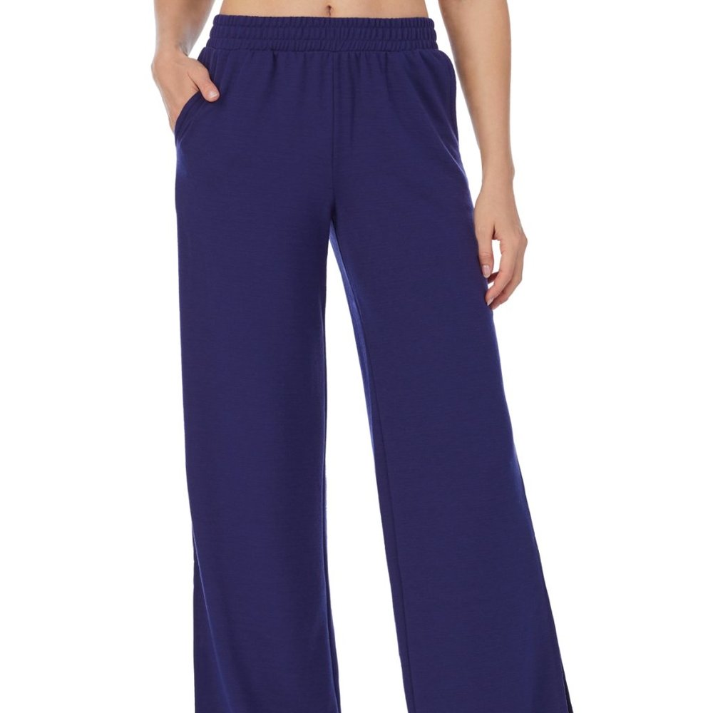 REFINERY29 Women's Side Slit French Terry Wide Leg Pant Navy XL